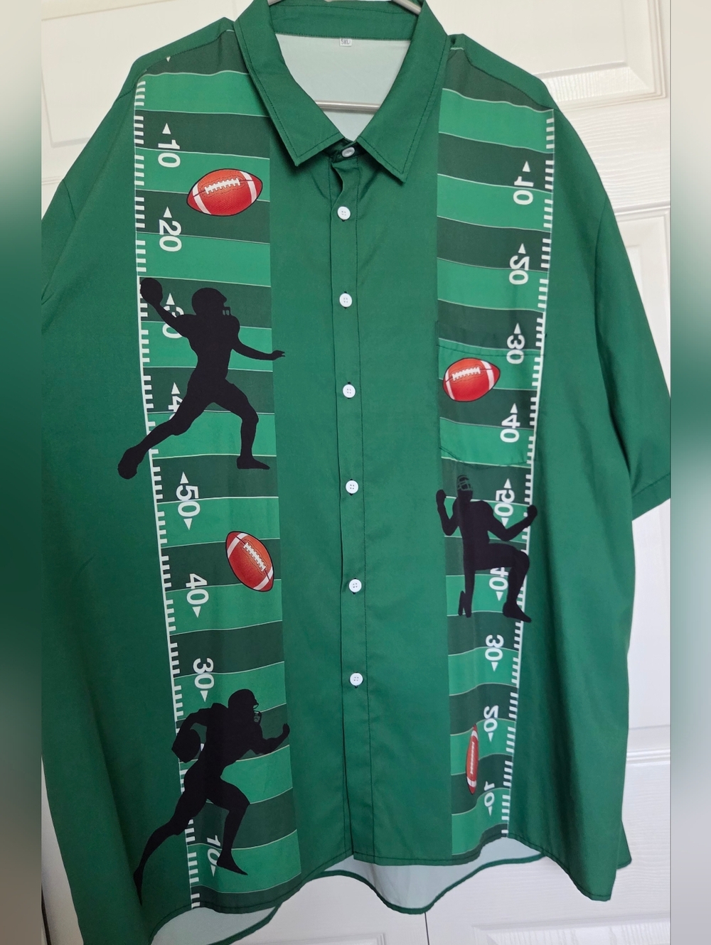 Men's Green Football-Graphic Button-Up Shirt - RUNS SMALL